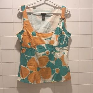 Fei Womens Size 12 Tank Top Teal Orange and White 100% Cotton Lined Side Zip 13”